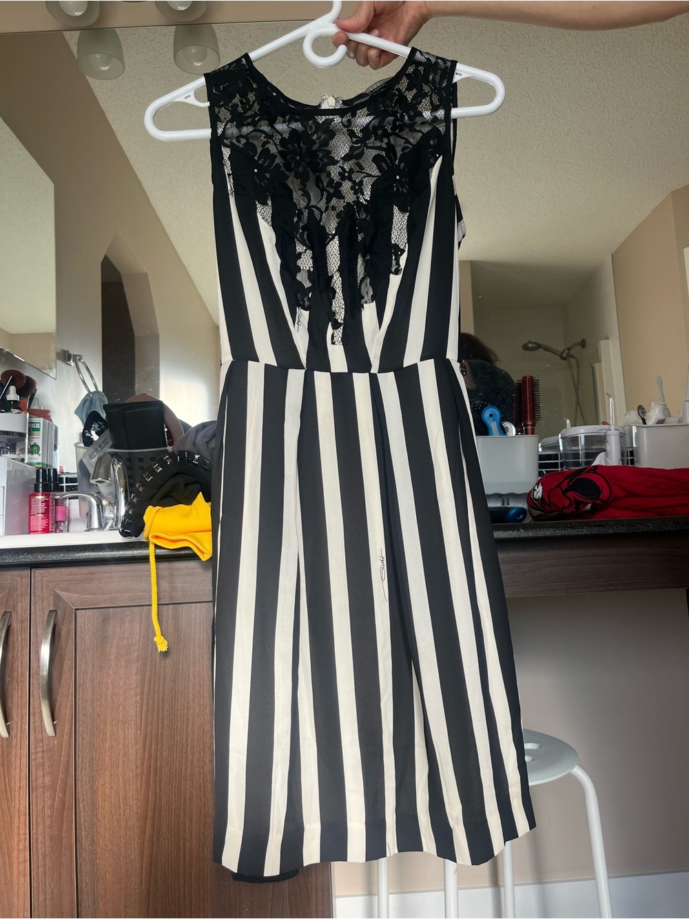 Guess Black & White Striped Lace Dress